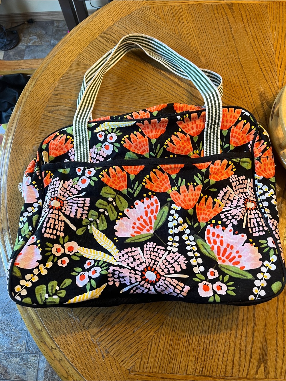 Floral Quilted Tote Bag in Black and Orange